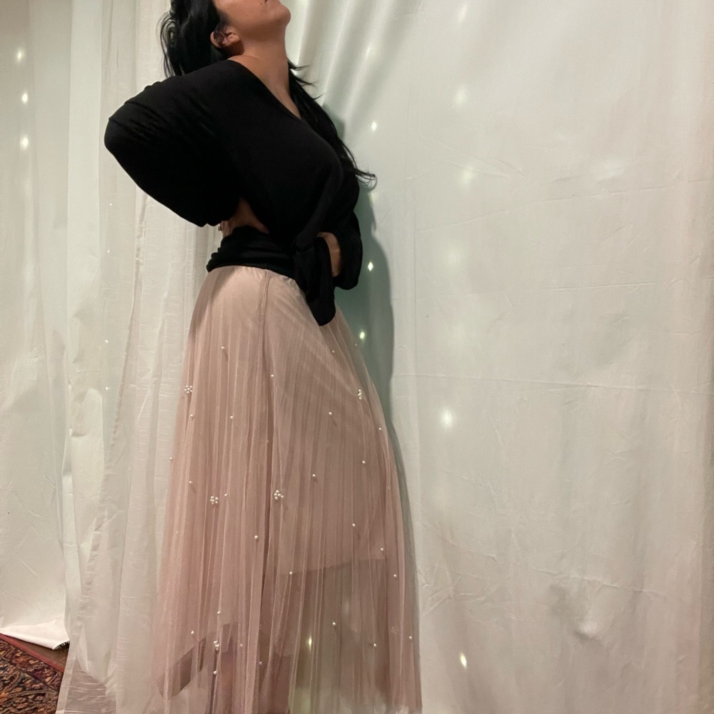 Tule skirt with embellished beaded pearls